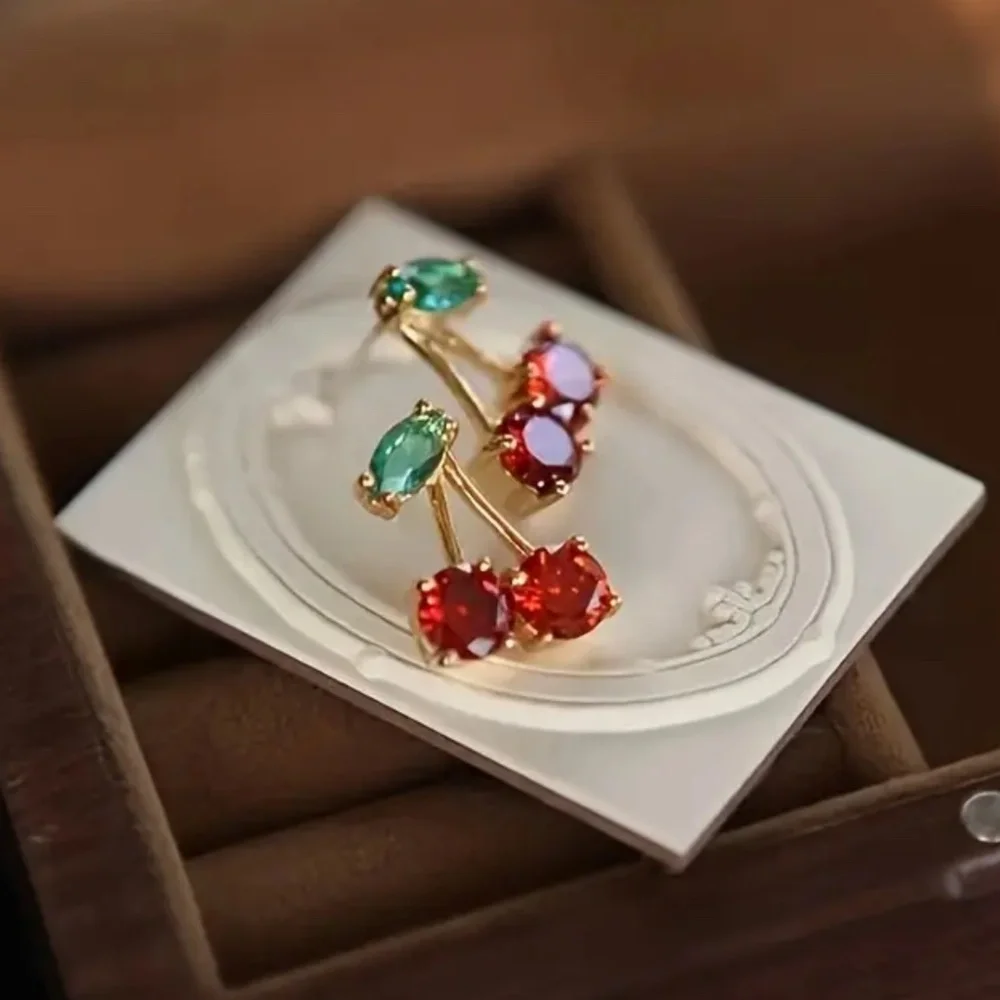NWT! Gorgeous Faceted Faux Zircon Cherry Pierced Post Earrings in Gold Tone!